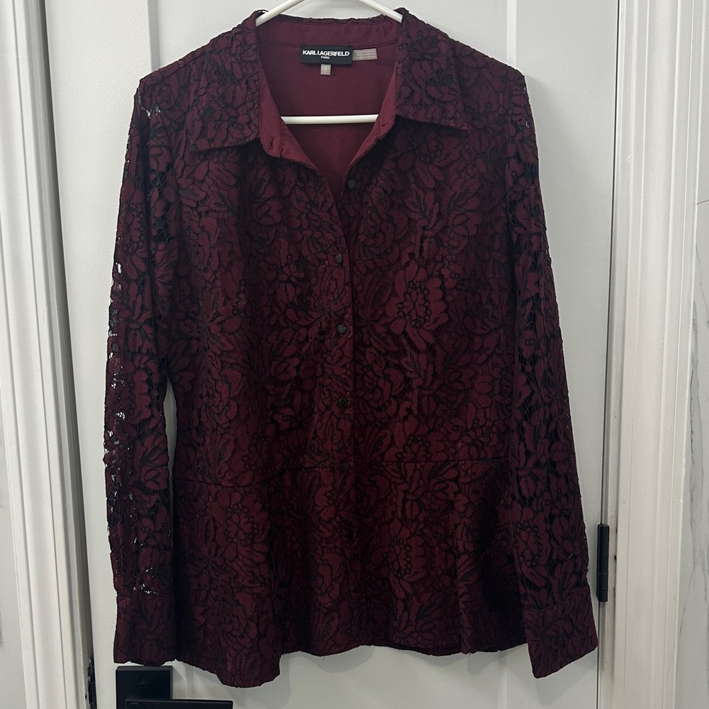 Karl Lagerfeld Deep Red Lace Blouse